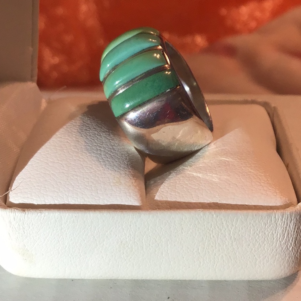 SANEL VINTAGE TURQUOISE BAND RING SIGNED BY ARTIST - Picture 3 of 8